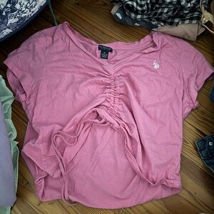 Ralph lauren polo pink and white cinched tee crop top